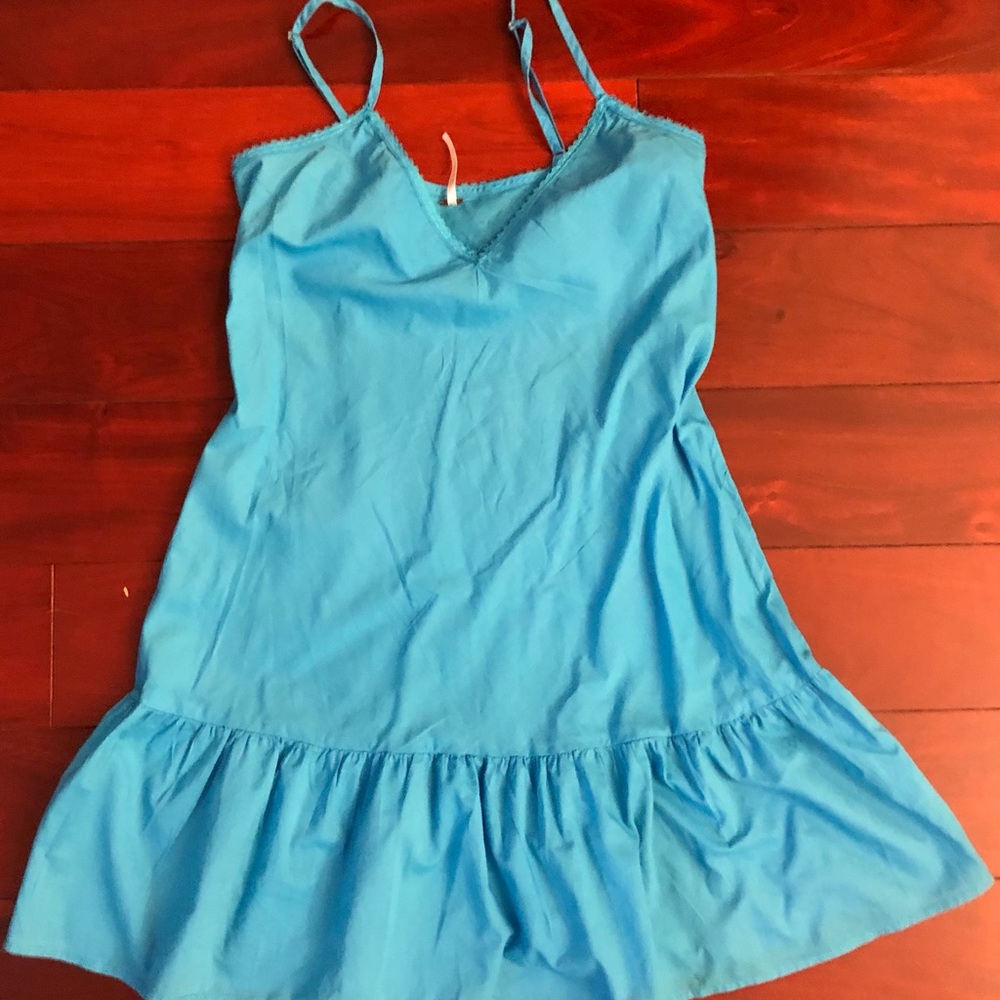 FREE PEOPLE Blue Tank Spaghetti Trap Babydoll Tunic Top Sz 2 CUTE